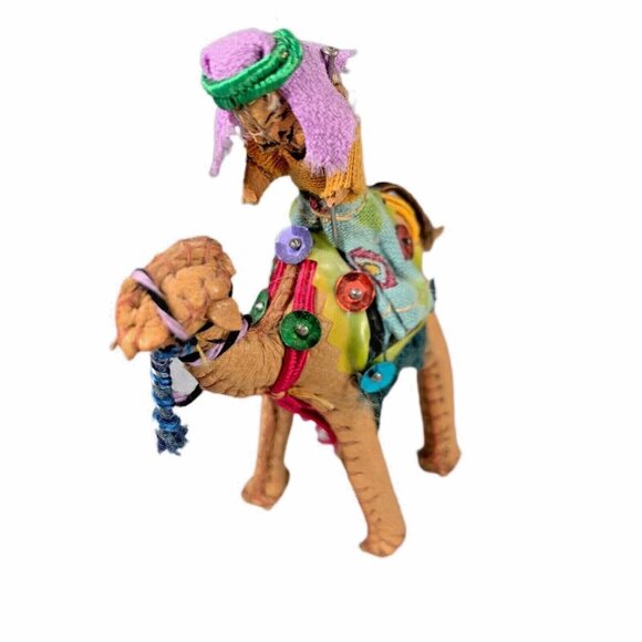 Vintage Arabian Dromedary Set of 3 Camels & Riders Hand Stitched Leather - Picture 7 of 12